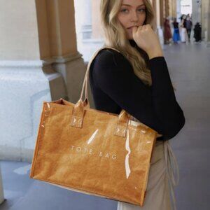 NWT Kalidi Vinyl PVC The Tote Bag Coffee Brown